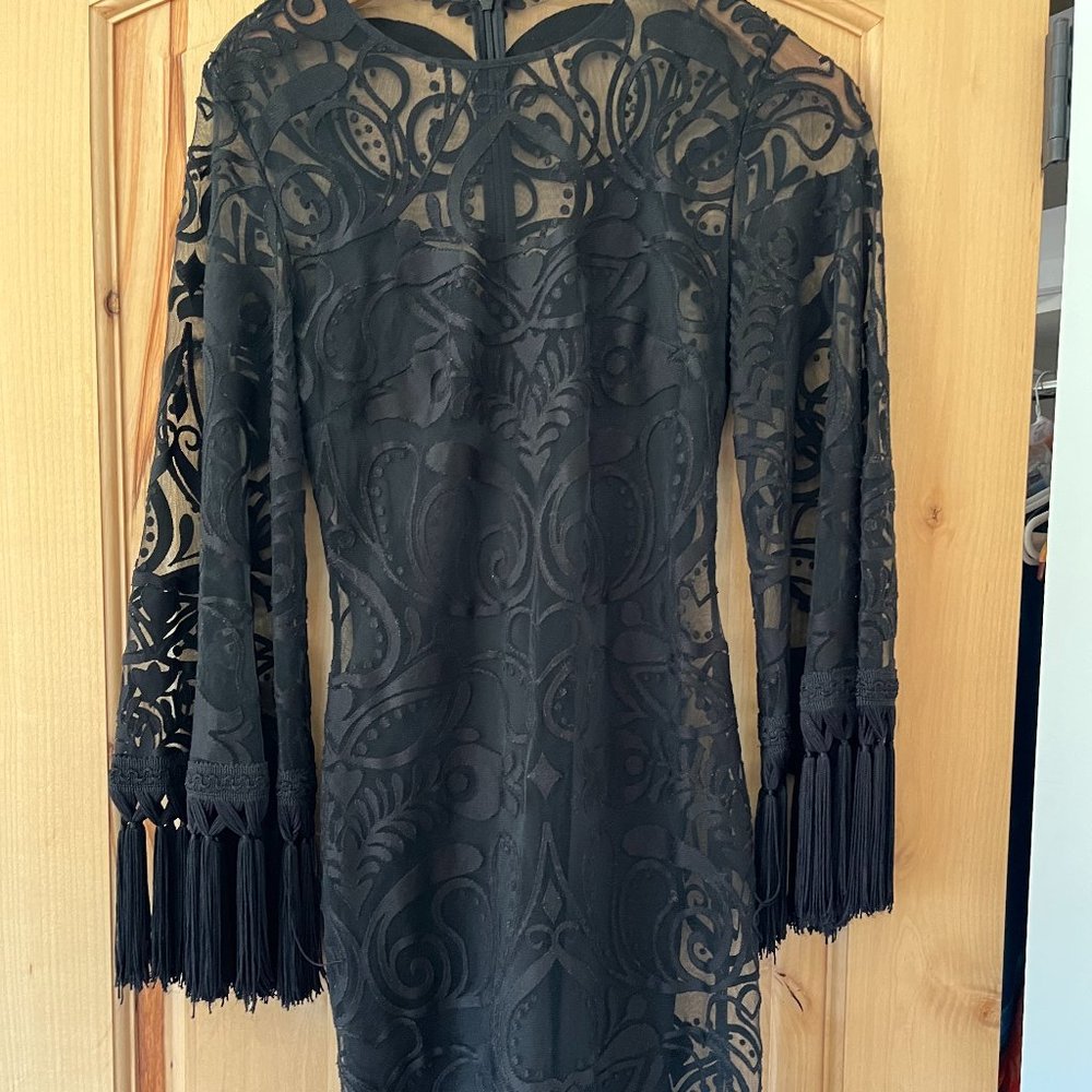 Black Alice McCall lace dress w/fringe and slip